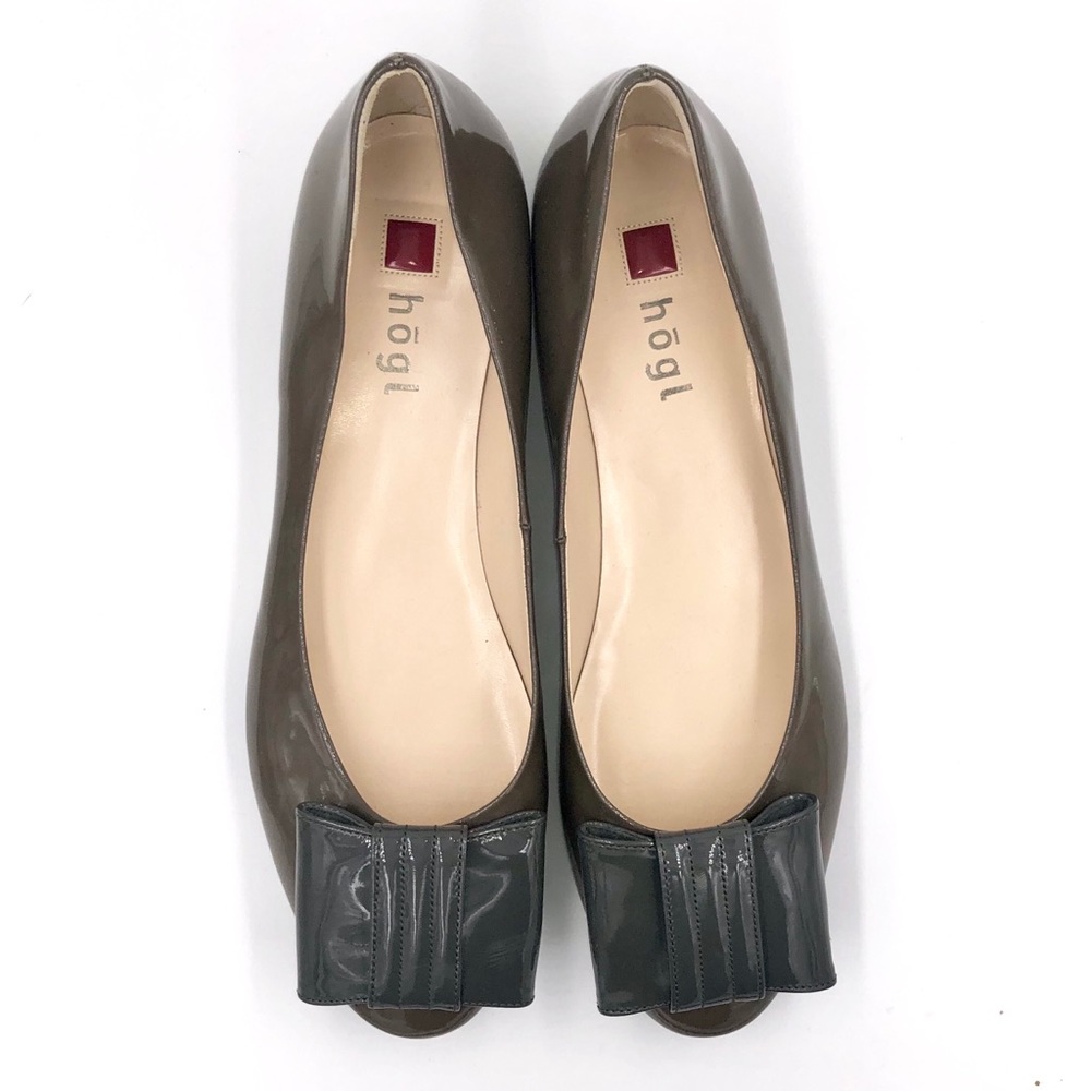 New Hogl Ballet Flats Patent Leather w/Gray Bow 9